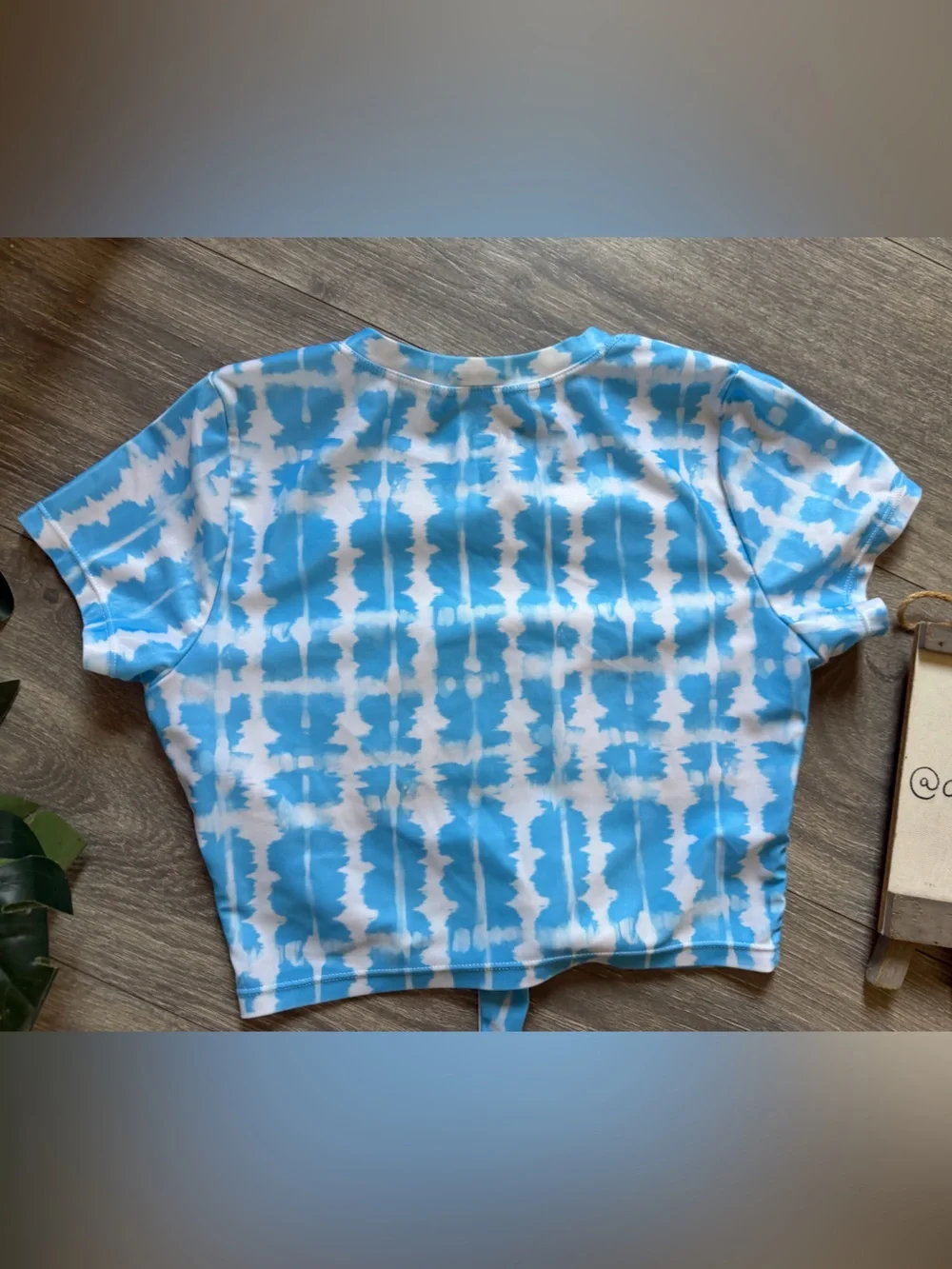 Wonder Nation Blue Tie Front Tie-Dye Crop Swim Top & Solid Bottom Size L 10-12